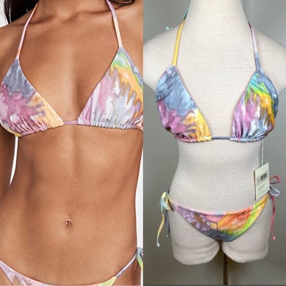 Mara Hoffman Rae Tie Dye Pastel Multicolor Two Piece Bikini Swim Set Size XL - Picture 1 of 7